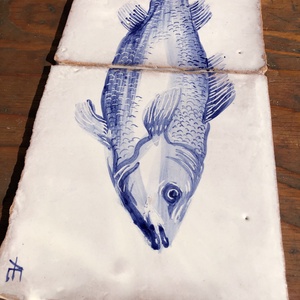 Kézzel festett mázazott portugál csempekép hal, 2 db-os kompozíció - otthon & életmód - dekoráció - fali és függő dekoráció - csempe - Meska.hu