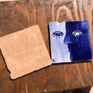 Kézzel festett, mázazott portugál csempekép arcok, 9db-os kompozíció - otthon & életmód - dekoráció - fali és függő dekoráció - csempe - Meska.hu