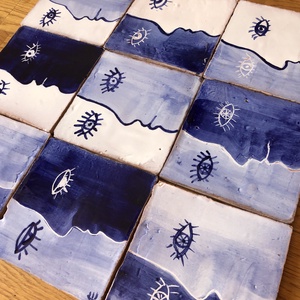 Kézzel festett, mázazott portugál csempekép arcok, 9db-os kompozíció - otthon & életmód - dekoráció - fali és függő dekoráció - csempe - Meska.hu