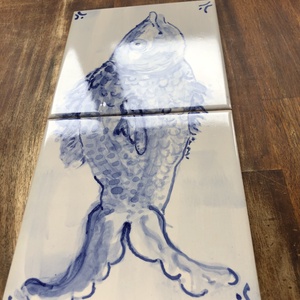 Kézzel festett mázazott portugál csempekép hal, 2 db-os kompozíció - otthon & életmód - dekoráció - fali és függő dekoráció - csempe - Meska.hu