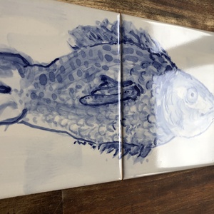 Kézzel festett mázazott portugál csempekép hal, 2 db-os kompozíció - otthon & életmód - dekoráció - fali és függő dekoráció - csempe - Meska.hu