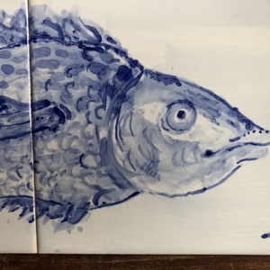 Kézzel festett mázazott portugál csempekép hal, 2 db-os kompozíció - otthon & életmód - dekoráció - fali és függő dekoráció - csempe - Meska.hu