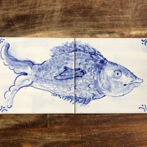 Kézzel festett mázazott portugál csempekép hal, 2 db-os kompozíció, Otthon & Életmód, Dekoráció, Fali és függő dekoráció, Csempe, Festett tárgyak, Festészet, MESKA