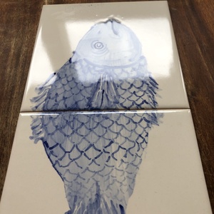 Kézzel festett mázazott portugál csempekép hal, 2 db-os kompozíció - otthon & életmód - dekoráció - fali és függő dekoráció - csempe - Meska.hu