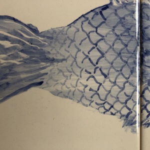 Kézzel festett mázazott portugál csempekép hal, 2 db-os kompozíció - otthon & életmód - dekoráció - fali és függő dekoráció - csempe - Meska.hu