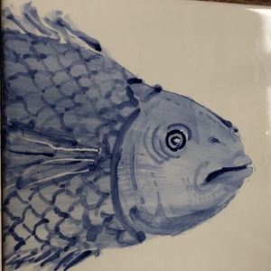 Kézzel festett mázazott portugál csempekép hal, 2 db-os kompozíció - otthon & életmód - dekoráció - fali és függő dekoráció - csempe - Meska.hu