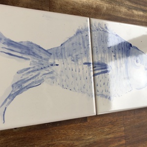 Kézzel festett mázazott portugál csempekép hal, 2 db-os kompozíció - otthon & életmód - dekoráció - fali és függő dekoráció - csempe - Meska.hu