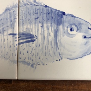 Kézzel festett mázazott portugál csempekép hal, 2 db-os kompozíció - otthon & életmód - dekoráció - fali és függő dekoráció - csempe - Meska.hu