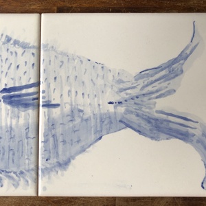 Kézzel festett mázazott portugál csempekép hal, 2 db-os kompozíció - otthon & életmód - dekoráció - fali és függő dekoráció - csempe - Meska.hu