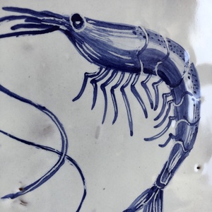 Kézzel festett mázazott portugál csempekép Garnéla,  - otthon & életmód - dekoráció - fali és függő dekoráció - csempe - Meska.hu