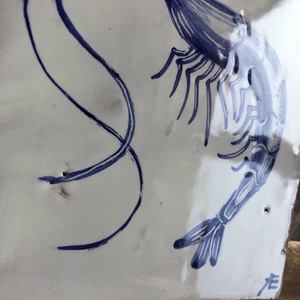 Kézzel festett mázazott portugál csempekép Garnéla,  - otthon & életmód - dekoráció - fali és függő dekoráció - csempe - Meska.hu