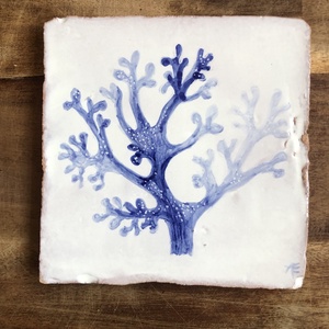 Kézzel festett mázazott portugál csempekép Korall, , Otthon & Életmód, Dekoráció, Fali és függő dekoráció, Csempe, Agyagozás, MESKA