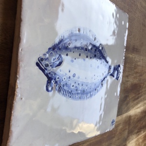 Kézzel festett mázazott portugál csempekép Lepényhal,  - otthon & életmód - dekoráció - fali és függő dekoráció - csempe - Meska.hu