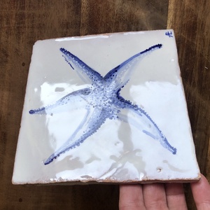 Kézzel festett mázazott portugál csempekép Tengeri csillag,  - otthon & életmód - dekoráció - fali és függő dekoráció - csempe - Meska.hu