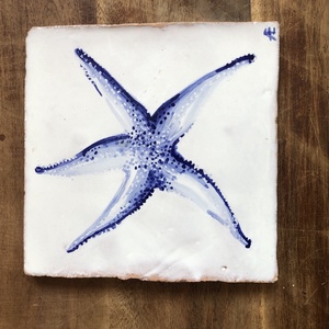 Kézzel festett mázazott portugál csempekép Tengeri csillag, , Otthon & Életmód, Dekoráció, Fali és függő dekoráció, Csempe, Agyagozás, MESKA