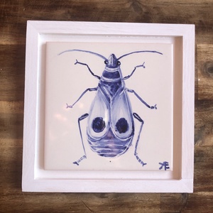 Kézzel festett mázazott portugál csempekép Bodobács, keretben - Meska.hu