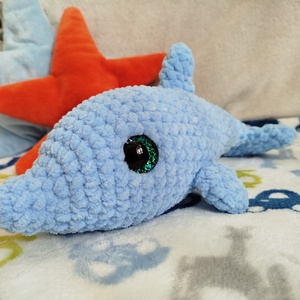 Horgolt delfin plüss világoskék, Játék & Sport, Plüssállat & Játékfigura, Más figura, Horgolás, MESKA