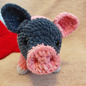 Horgolt malacka plüss - rózsaszín-szürke - Meska.hu