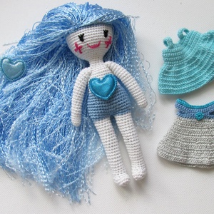 Kékhajú tündér - amigurumi baba - horgolt baba - baba ruhatárral - öltöztetős baba -  - Meska.hu