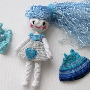 Kékhajú tündér - amigurumi baba - horgolt baba - baba ruhatárral - öltöztetős baba -  - Meska.hu