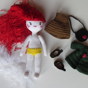 Rózsa Rozalinda amigurumi baba - horgolt baba - baba ruhatárral - öltöztethető babaet - játék & sport - baba & babaház - öltöztethető baba - Meska.hu