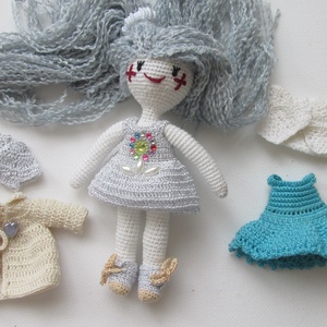Yvonne a csillaglány - amigurumi baba - horgolt baba - öltöztethető horgolt baba - baba ruhatárral - ezüst hajú baba - játék & sport - baba & babaház - öltöztethető baba - Meska.hu