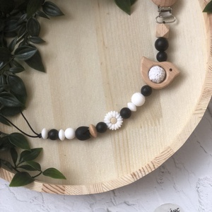 Cumilánc fekete fehér madárka/margaréta, Baba - mama, Baba játékok, Cumilánc, Csomózás, Gyöngyfűzés, gyöngyhímzés, MESKA