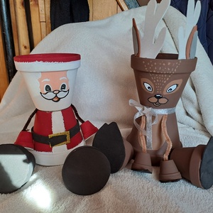 Karácsonyi cserépbaba Grinch, szarvas és Mikulás  - otthon & életmód - dekoráció - Meska.hu