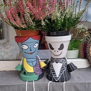 Jack és Sally cserépbaba  - kellékek & szerszámok - díszíthető tárgyak - cserép - Meska.hu