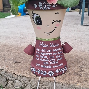 Házi áldás cserépbaba  - otthon & életmód - dekoráció - virágdísz és tartó - cserép & kaspó - Meska.hu