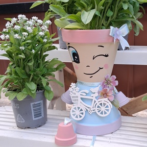 Pasztell színű cserépbaba  - otthon & életmód - dekoráció - virágdísz és tartó - cserép & kaspó - Meska.hu