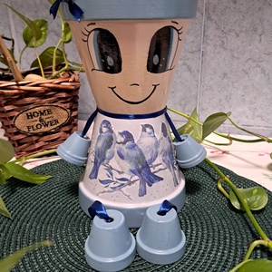 Téli madárkás cserépbaba , Otthon & Életmód, Cserépbaba, Ház & Kert, Festett tárgyak, Festészet, MESKA