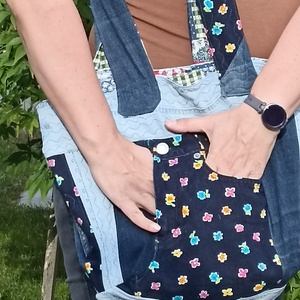 Patchwork farmer táska csupa ujra hasznosított anyagból rengeteg zsebbel  - táska & tok - bevásárlás & shopper táska - shopper, textiltáska, szatyor - Meska.hu