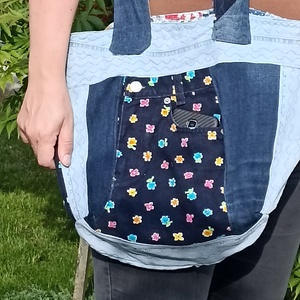 Patchwork farmer táska csupa ujra hasznosított anyagból rengeteg zsebbel  - táska & tok - bevásárlás & shopper táska - shopper, textiltáska, szatyor - Meska.hu