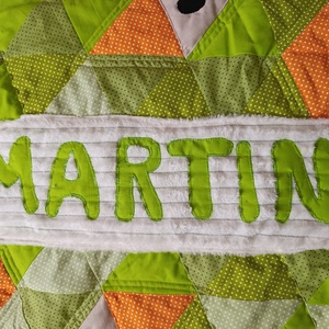 Rókás   Patchwork babatakaró névvel és kis párnával, hátán egyedi személyre szabott ajándékról szóló címkével - baba - mama - baba ágynemű - babatakaró, gyerek pléd - Meska.hu