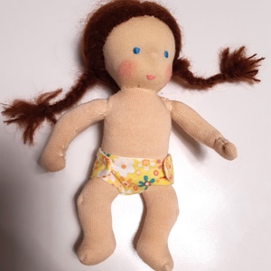 Mini waldorf baba - barna copfos, öltöztethető - játék & sport - baba & babaház - baba - Meska.hu