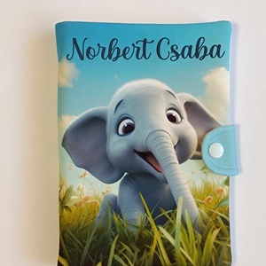 Textil elefántos egészségügyi kiskönyv borító névvel - Meska.hu