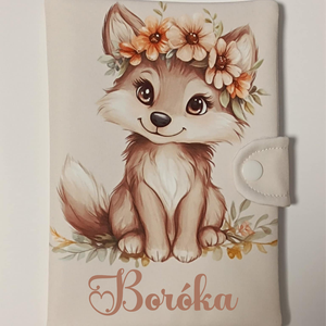 Farkasos textil egészségügyi kiskönyv borító névvel , Otthon & Életmód, Papír, írószer, Egészségügyi kiskönyv borító, Varrás, Fotó, grafika, rajz, illusztráció, MESKA