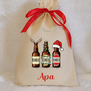 Névre szóló egyedi mintás mikulászsák natúr színben, Karácsony, Mikulás, Mikulás zsák, Varrás, MESKA