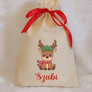 Névre szóló egyedi mintás mikulászsák natúr színben - Meska.hu