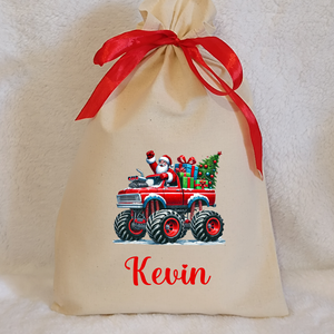 Névre szóló egyedi mintás mikulászsák natúr színben, Karácsony, Mikulás, Mikulás zsák, Varrás, MESKA