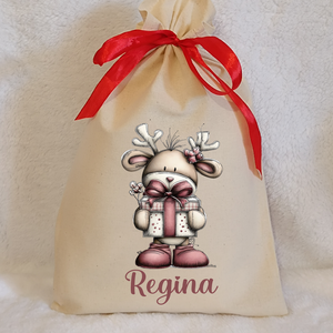 Névre szóló egyedi mintás mikulászsák natúr színben, Karácsony, Mikulás, Mikulás zsák, Varrás, MESKA