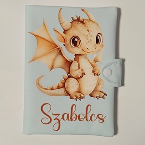 Sárkány mintás textil egészségügyi kiskönyv borító névvel , Baba - mama, Babaemlékek, Egészségügyi kiskönyv borító, Varrás, Fotó, grafika, rajz, illusztráció, MESKA