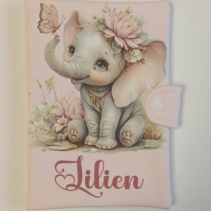Elefántos textil egészségügyi kiskönyv borító névvel , Baba - mama, Babaemlékek, Egészségügyi kiskönyv borító, Varrás, Fotó, grafika, rajz, illusztráció, MESKA