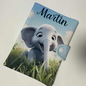 Textil elefántos egészségügyi kiskönyv borító névvel - baba - mama - babaemlékek - egészségügyi kiskönyv borító - Meska.hu