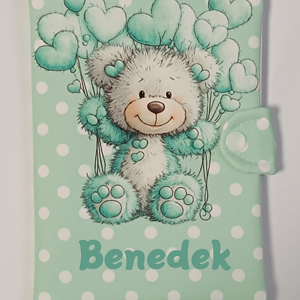 Maci mintás textil egészségügyi kiskönyv borító névvel  - Meska.hu