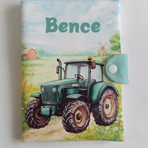 Traktor mintás textil egészségügyi kiskönyv borító névvel  - Meska.hu