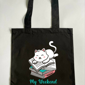 Vászontáska, textiltáska cicás könyves , Táska & Tok, Bevásárlás & Shopper táska, Shopper, textiltáska, szatyor, Mindenmás, MESKA