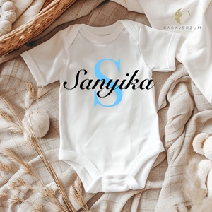 Monogramos, névre szóló body, kék-fekete fóliával, rövid/ hosszú ujjú, Ruha & Divat, Babaruha & Gyerekruha, Body, , MESKA
