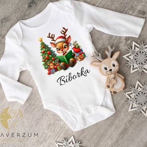 Karácsonyos, névre szóló body, őzike mintával - Meska.hu